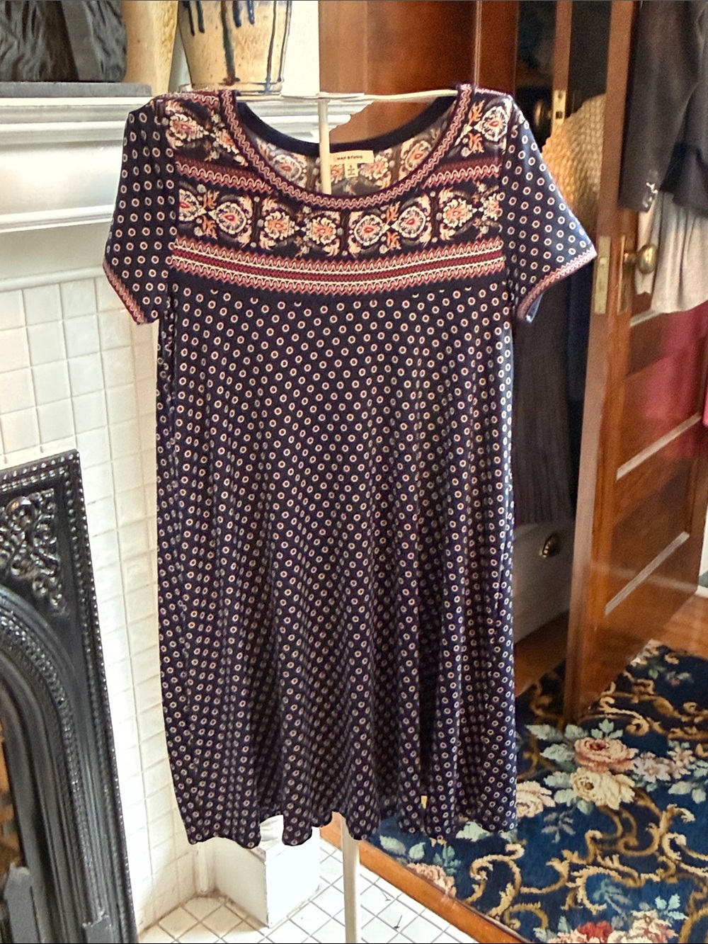 Max Studio Navy Swing Dress with Decorative Yoke- worn once- excellent shape